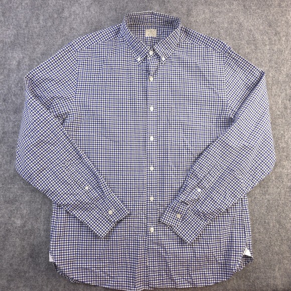 J Crew Shirt Large 16 16.5 Blue Black Check Long Sleeve Button Down Pocket - Picture 1 of 8